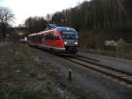 Ein DESIRO der Erzgebirgsbahn fhrt am 07.04.07 abends in den Bahnhof Burkhardtsdorf ein