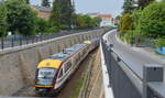 VT 642 340 der Städtebahn Sachsen vor der Einfahrt zum Bahnhof Kamenz als RB 34.