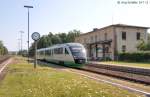 VT 16 der Vogtlandbahn hlt am 24.7.12 auf dem Weg von Hof nach Regensburg kurz in Irrenlohe auf Gleis 2.