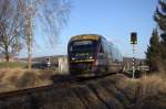 642 833 beim passieren des BÜ nahe Gelenau an der Strecke  Dresden-Kamenz.29.01.2015 11:00 Uhr.