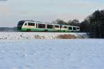 Zwei Triebwagen des Trilex als Vetretung für die Oberpfalzbahn als OPB 74269 von Marktredwitz nach Regensburg bei Oberteich, 05.01.2015