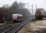 Die Euregiobahn (RB20) kommt aus Stolberg-Rheinland-Hbf nach Düren und kamm die Kohlscheider-Rampe hoch aus Richtung Herzogenrath und hilt in Kohlscheid und fährt in Richtung