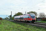 Bei Böhl-Iggelheim an der pfälzischen Ludwigsbahn ist der 643 004 mir am Sonntag den 23.10.2022 vor die Linse geraten als ich wegen der Sonderzugfahrt der 111 189 mit dem Murgtäler nach