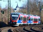 Die Euregiobahn RB20 am 06.04.2010 in hhe Laurensberg auf dem Weg nach Langerwehe ber Aachen Hbf.