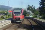 Wrend einer unsere Fahrten auf der Zellertalbahn kam uns gerade im Bahnhof Mnchweiler der Ausfahrende 643 007 entgegen.