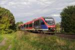 Talent 643 722 der Euregiobahn am 11.10.2014 auf der KBS 485, Km 15 nach Düren