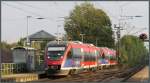 Die Euregiobahn (RB 20)erreicht am frühen Morgen des 11.Okt.2014 Kohlscheid,macht einen kurzen Halt,um dann bis nach Aachen West zu fahren.