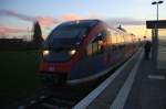 Die Euregiobahn (RB20) steht in Eschweiler-Sankt-Jöris in der Abendstimmung am Abend vom 22.11.2014.