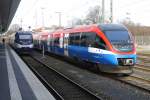 Eurobahn-VT 3.03 (643 126, ex NWB-VT 722) und VT 308 (643 368, ex PEG 643.12) in Münster Hbf am 24.2.14.