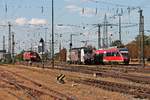 Einfahrt am Nachmittag des 19.09.2018 von 644 540/040 als Leerfahrt (BW Haltingen - Basel Bad Bf) und 146 110-2  Müllheim (Baden)  mit ihrem RE (Offenburg - Basel SBB) in den Badischen Bahnhof