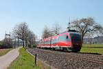 Nachschuss auf 644 039, als dieser am Nachmittag des 08.04.2020 zusammen mit dem 644 540 als RB (Lauchringen - Basel Bad Bf) zwischen Schwörstadt und Beuggen über die Hochrheinbahn fuhr.