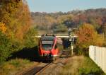 Gerde ist der 644 563 vom Bahnsteig Gleis 19 im Bahnhof Horrem abgefahren, hinter dem Signal geht es auf die Hauptstrecke nach Köln Deutz.