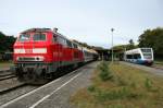 Seebad Heringsdorf am 05.10.2008 um 10.45 Uhr:Eine UBB aus Swinoujscie Centrum endet hier.Weiterfahrt mit dem IC 1919/1909 nach Kln Hbf,der bis Wolgast als UBB fhrt und an einigen Unterwegsbahnhfen