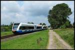 Zwei 646 der Usedomer Bderbahn verlassen am 7.8.2012 den Bahnhof Koserow als UBB 29417 nach Swinemnde.