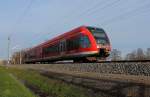 Der GTW 2/6 auf der RB 12 als RB 28775 von Templin Stadt nach Berlin-Lichtenberg am 18.01.2014 in Nassenheide.