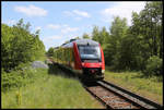 In Höhe der ehemaligen Bahnsteige erreicht hier der 648346 als RB aus Husum den Endbahnhof Sankt Peter Ording.