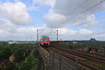 DB 648 331 fährt am Morgen des 29.05.2022 als RE74 von Husum nach Kiel über die Rendsburger Hochbrücke.