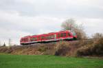 Triebzug Baureihe 648 kurz vor dem Viadukt zwischen Neustadt Aisch und Birkenfeld.