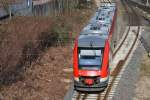 Hier 648 348-0  Ratzeburg  als RB73 (RB21964) von Kiel Hbf. nach Eckernförde, am 16.3.2016 beim Verlassen des Kieler Hauptbahnhofs.