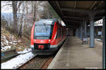 640764 von DB Regio steht am 29.1.2017 um 11.32 Uhr im Kopfbahnhof von Bad Harzburg abfahrbereit nach Göttingen.