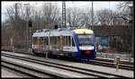 Ein VT 648 der Bayerischen Regiobahn fährt hier am 22.3.2017 in den Bahnhof Geltendorf ein.