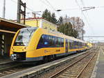 Ausfahrt 1 648 208 der Oberpfalzbahn nach Marktdrewitz am 24. Februar 2019 aus den Bahnhof Franzensbad (Tschechien).  


