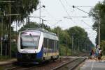 VT 523 der NWB als NWB81374 (Bremen Hbf-Osnabrck Hbf) bei der Einfahrt Heidkrug 20.8.09