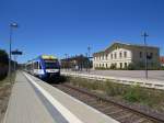 VT 804 des Harz Elbe Express am 19.07.2013 im Bahnhof von Oschersleben auf dem Weg nach Magdeburg Hbf