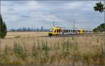 Doppelgarnitur Lint 41 der HLB vor der Frankfurter Skyline.