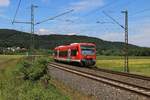 Ein einsames Regio Shuttle fernab der Heimat: 650 104 kam am 14.06.2015 als Lr über die KBS 610 gen Norden. Aufgenommen zwischen Mecklar und Ludwigsau-Friedlos.