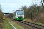 VT 316 der Erfurter Bahn (EB) am 2.4.2021 zwischen Pößneck und Oppurg auf dem Weg nach Leipzig