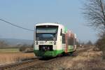 BUGA-VT 307 der Erfurter Bahn (EB) am 26.3.2022 unterwegs zwischen Pößneck und Oppurg auf dem Weg nach Leipzig Hbf.