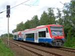 Triebwagen 650.05 der PEG auf der RB-Linie 12 bei der Durchfahrt am 17.09.2010 in Nassenheide.