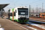 EB VT001 im Dienste der Citybahn Chemnitz wartet in Glauchau(Sachs.)auf seine Abfahrt nach Stollberg(Sachs.).26.02.2011.