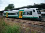 Seit kurzen fahren Triebwagen der VBG auf der Strecke, wo sonst die Erfurter Bahn gefahren war.Hier VT 55, 650 155-4 in Bad Langensalza.Aufgenommen am 1.7.12