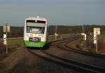 Zwei Regioshuttle ,VT 328 und 317 der Erfurter Bahn (Elster Saale Bahn), sind am eher frhlingshaften 29 Dezember 2012 auf dem Weg durch das Vogtland von Gera nach Hof.