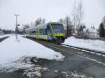 Ausfahrt eines Agilis, zur Fahrt nach Mnchberg, aus dem Bahnhof Oberkotzau.