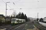 Zwei VT 650 der STB als RE-Verstärker im 442-Umlauf am 05.03.2014 bei der Einfahrt in Rödental.