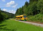 650 673 (VT 40) bei einer Überführungsfahrt von Viechtach nach Schwandorf am 26.07.2014 bei Gotteszell.