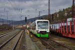 VT 019 der Erfurter Bahn steht am 25.02.15 in Gemünden/Main.