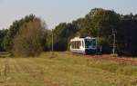 Am Abend des 03.10.14 fährt 654 014 von Wittenberg kommend durch Merschwitz seinem nächsten Halt Pretzsch(Elbe) entgegen.