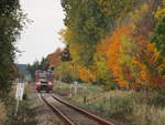 LVT-S 672 920 der HANS durchfährt die herbstliche Prignitz nach kurzem Halt in Wutike.