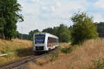 1648 427 hat soeben Börnecke verlassen und fährt als RE31 in Richtung Halberstadt und weiter nach Magdeburg.