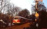 Ende November 1986 fanden mit dem Museums-VT 08 der DB Sonderfahrten zwischen Mettmann und Düsseldorf statt, hier in Mettmann Mitte