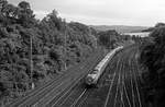 Eine 601-Garnitur als Alpen-See-Express unterwegs nach Hamburg (Eichenberg, 13.7.1986).