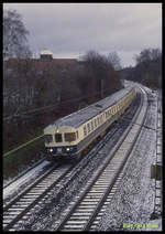 624609 ist hier als E 8610 in Osnabrück Hörne am 14.3.1992 um 9.13 Uhr nach Münster unterwegs.