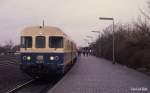 624623 als N 8322 nach Osnabrück am 1.3.1989 um 13.26 Uhr im Bahnhof Vechta.