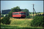 Schienenbus 798622 als Zug 7640 nach Walldürn am 6.7.1991 um 11.20 Uhr am Ortsrand von Buchen.