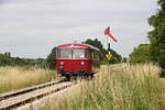 Ein Uerdinger Schienenbus der süd-limburgischen ZLSM auf seiner Fahrt von Simpelveld in Richtung Eys am 10.7.19