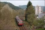 Die Schienenbusgarnitur 796 690, 796 802 sowie die Beiwagen 996 299 und 996 309 fahren aus Hemer komment in Brgge(Westf) ein.